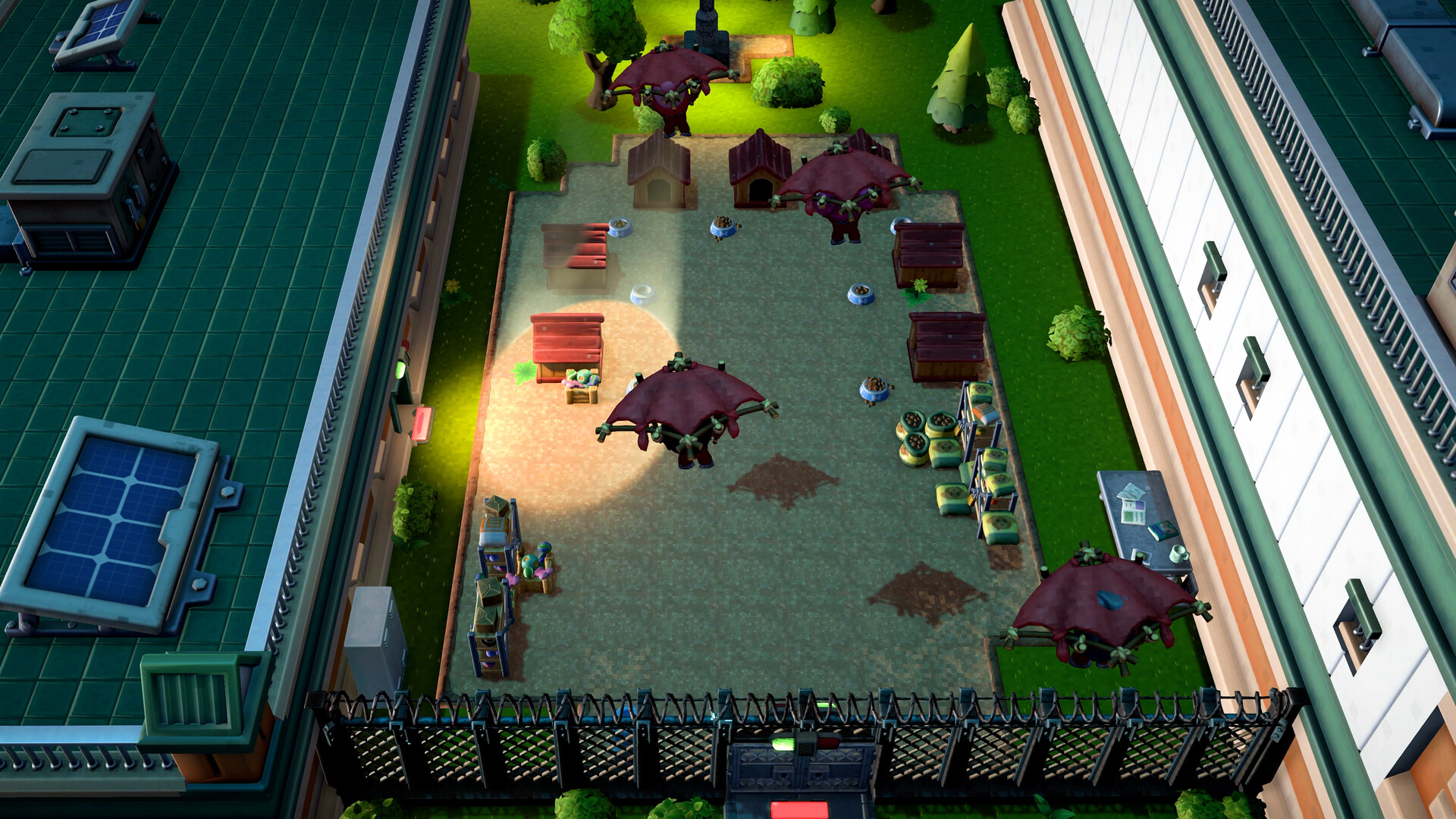 Steam store screenshot of a stylized 3D prison yard with fences and low buildings